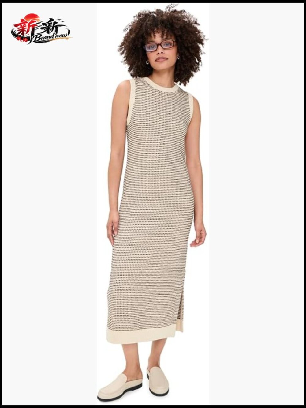 Women's Sleeveless Midi Swing Dress 100% Cotton Side Slits